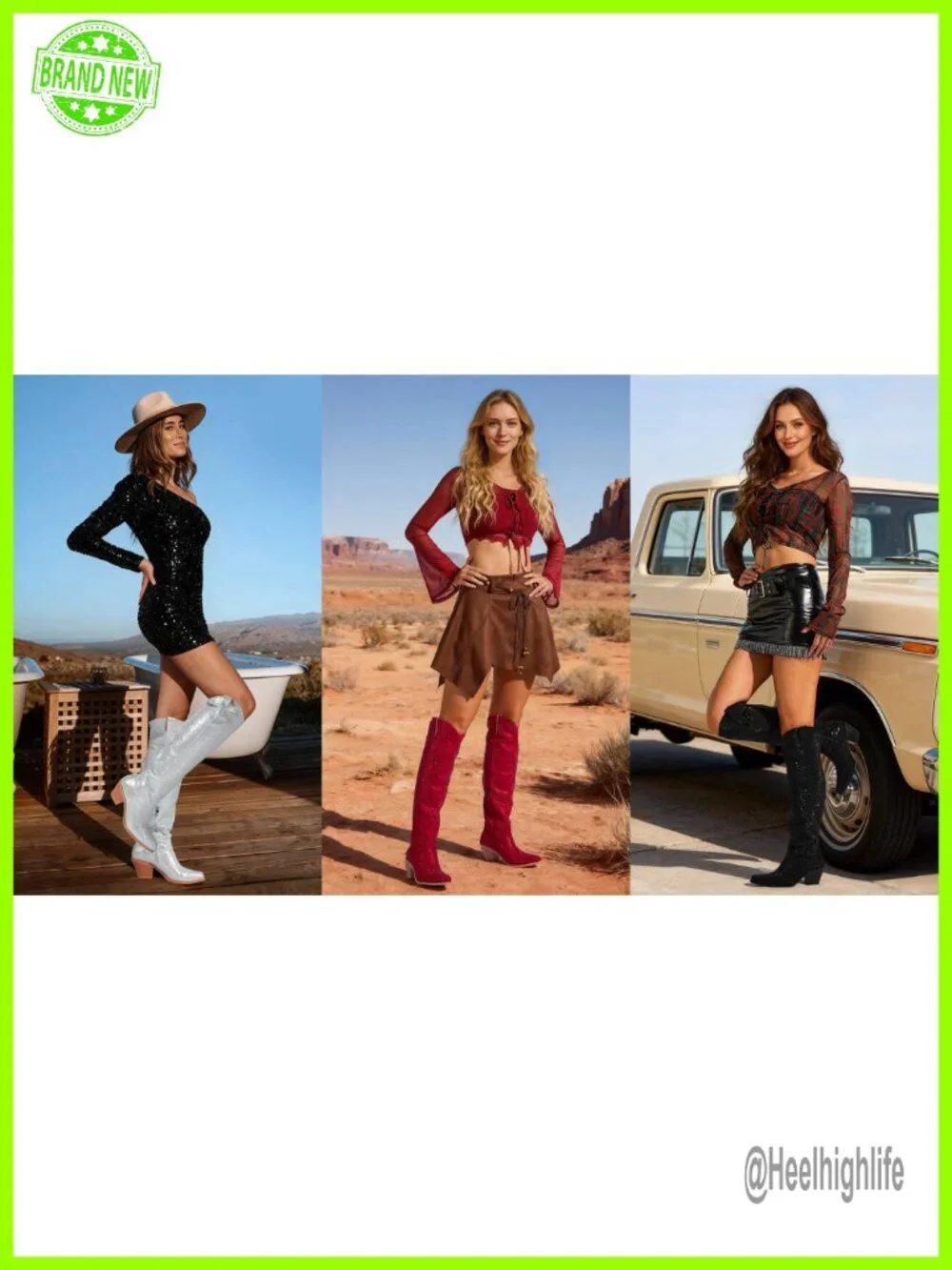 Rhinestone Cowgirl Over the Knee Boots Pointed Toe Chunky Heel Thigh High